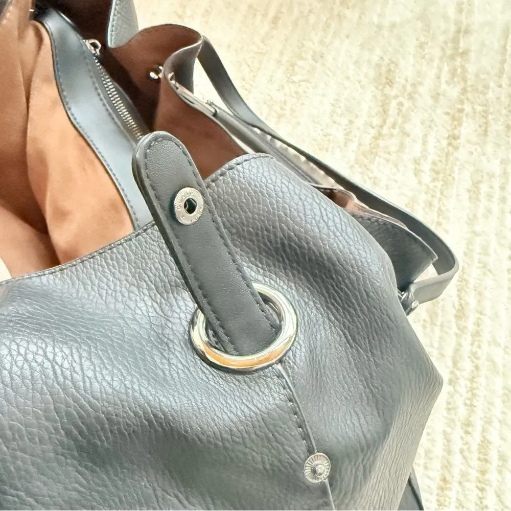 Sondra Roberts SQUARED Black Leather Double Handle Slouchy Shoulder Bag Purse